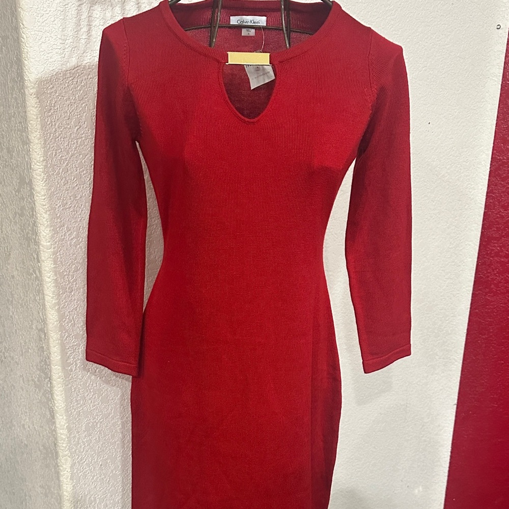 Calvin Klein Vibrant Red Long Sleeve Dress